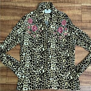 Topman Leopard Print shirt with Floral Embroidery